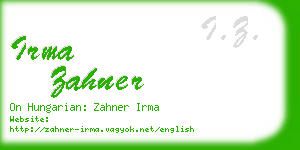 irma zahner business card